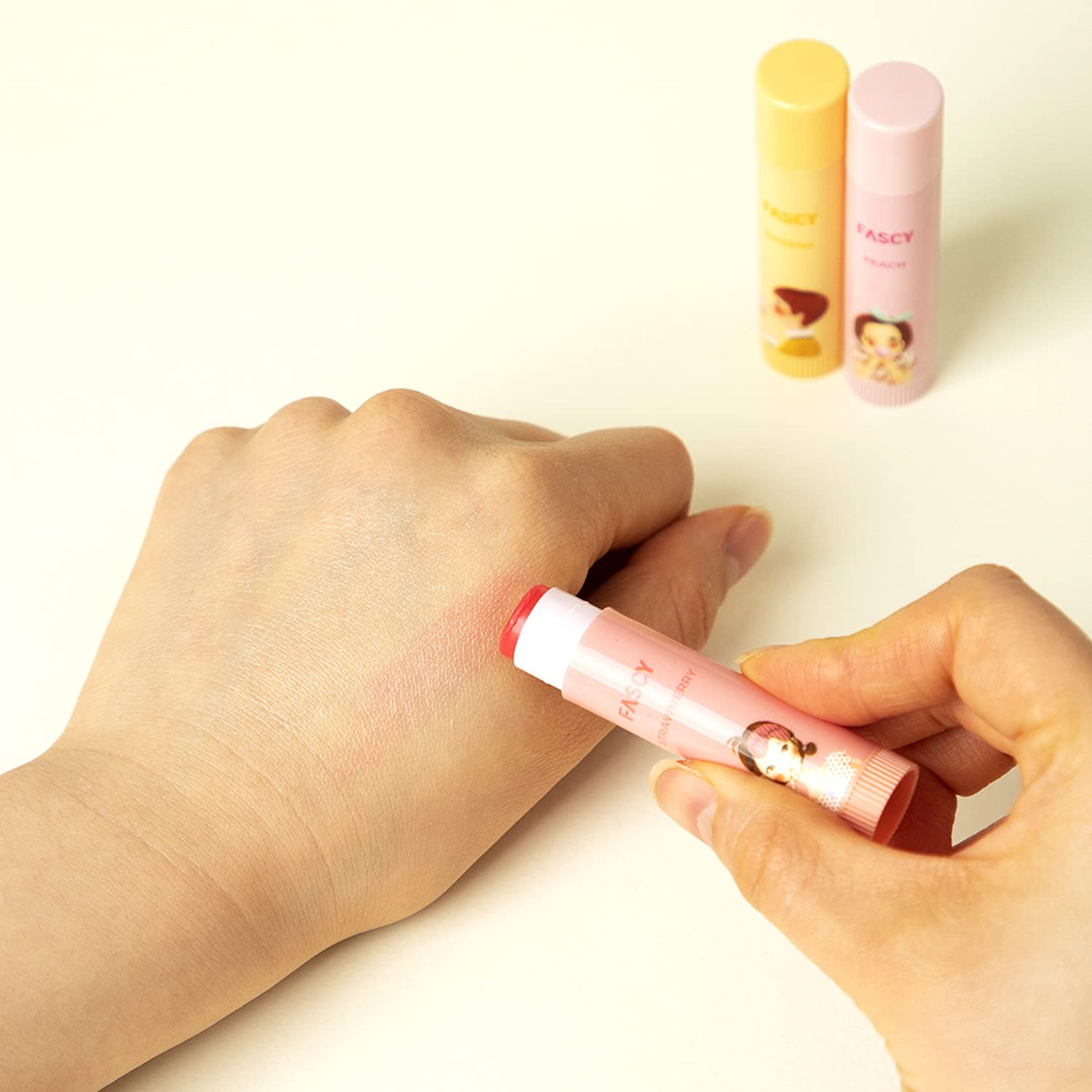 FASCY Lollipop Lip Balm – Lip Balms & Moisturizers, Premium Korean Beeswax + Moisturizing Shea Butter, Natural Soybean, and Vitamin E – Paraben-Free – Small (0.13 oz) (Strawberry)