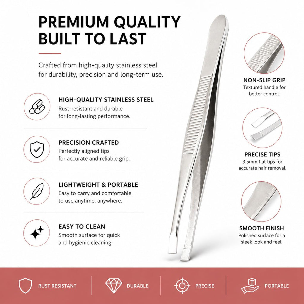 LUXXII Flat Tip Tweezers Set (3 Pack) – Precision Stainless Steel Tweezers for Eyebrows, Facial Hair, Ingrown Hair & Splinter Removal – Professional Hair Plucker for Women & Men
