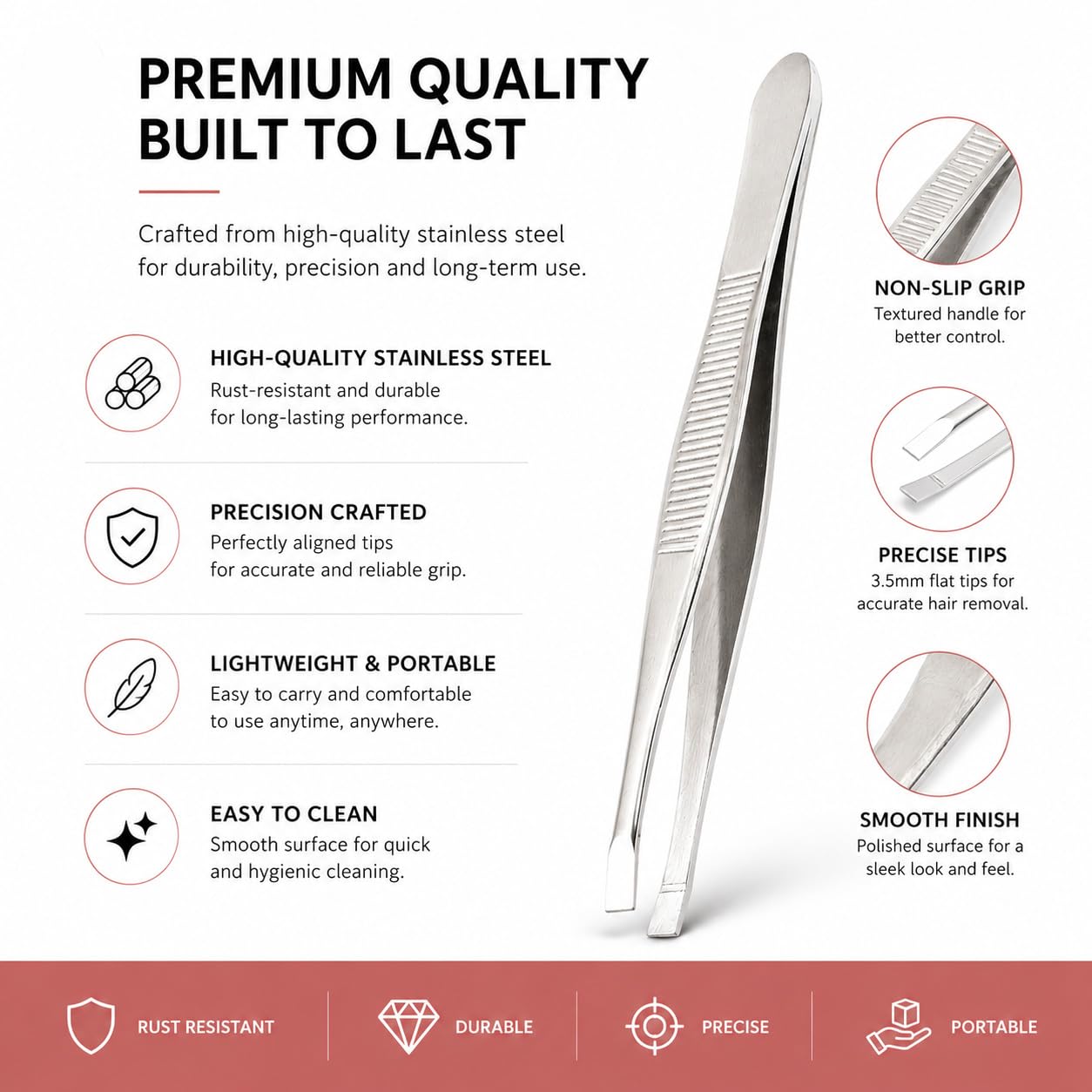 LUXXII Flat Tip Tweezers Set (3 Pack) – Precision Stainless Steel Tweezers for Eyebrows, Facial Hair, Ingrown Hair & Splinter Removal – Professional Hair Plucker for Women & Men