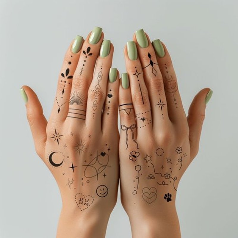 Everjoy Minimalist Temporary Tattoos for Women Small Finger Tattoos Fine Line Art Cute Flower Doodles Boho Style Decorations Tiny Fake Tattoos Kit with Tin Box for Women