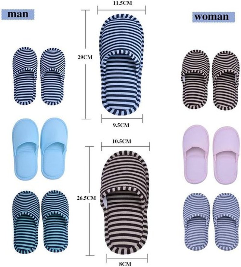 Travel Slippers Portable, Foldable Reusable Hotel House Indoor Soft Cotton Anti Slip Slippers for Women Men Home Hotel (Woman Coffee stripes)