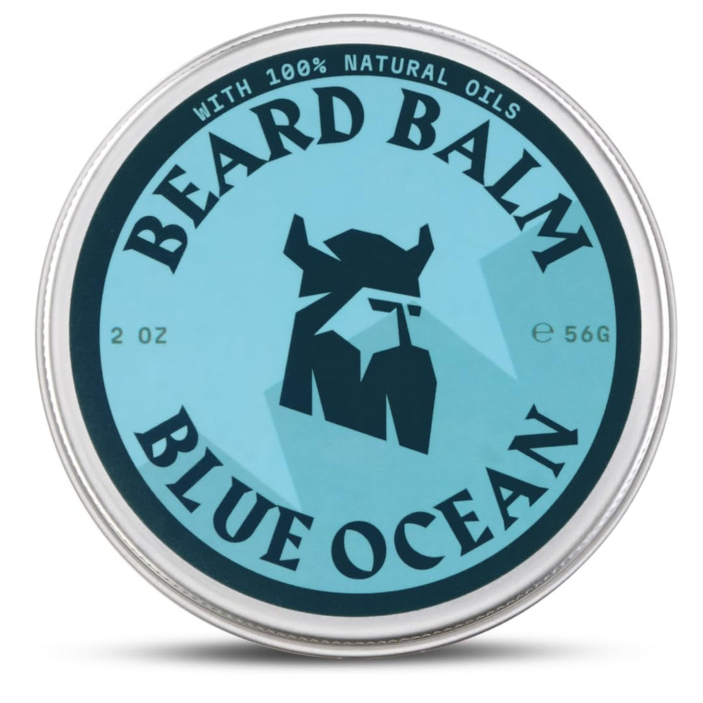 Striking Viking Beard Balm for Men -2 Oz (1 Pack), Blue Ocean - Leave in Beard Conditioner - Styling Balm Made with Naturally Derived Beard Butter, Argan & Jojoba Oils