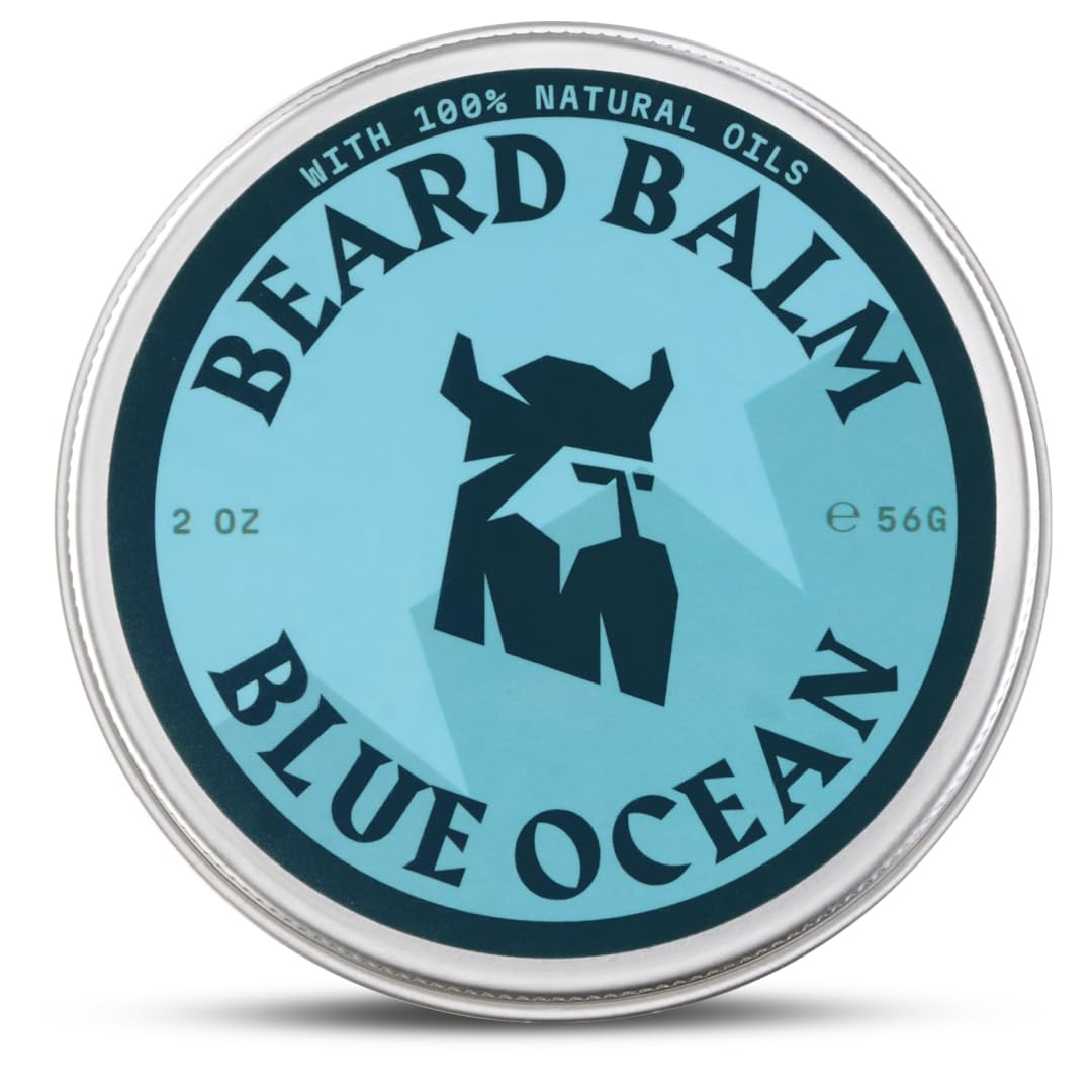 Striking Viking Beard Balm for Men -2 Oz (1 Pack), Blue Ocean - Leave in Beard Conditioner - Styling Balm Made with Naturally Derived Beard Butter, Argan & Jojoba Oils