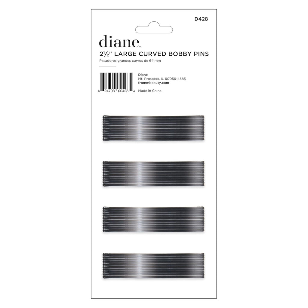 Diane 2.5” Curved Black Bobby Pins, Large Flat Hair Pins with Ball Tips for Long & Thick Hair, Updos, Flyaways, Protective Hairstyles & Doobie Wraps, Hair Accessories for Women, 40 Count