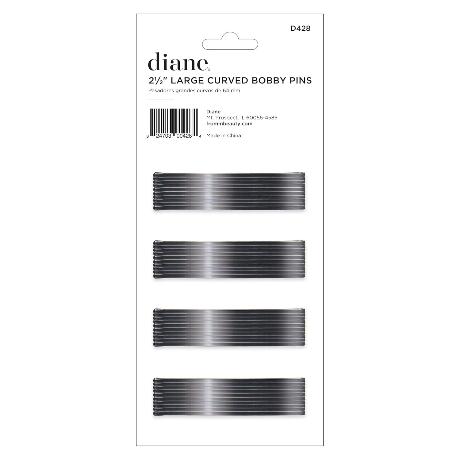 Diane 2.5” Curved Black Bobby Pins, Large Flat Hair Pins with Ball Tips for Long & Thick Hair, Updos, Flyaways, Protective Hairstyles & Doobie Wraps, Hair Accessories for Women, 40 Count