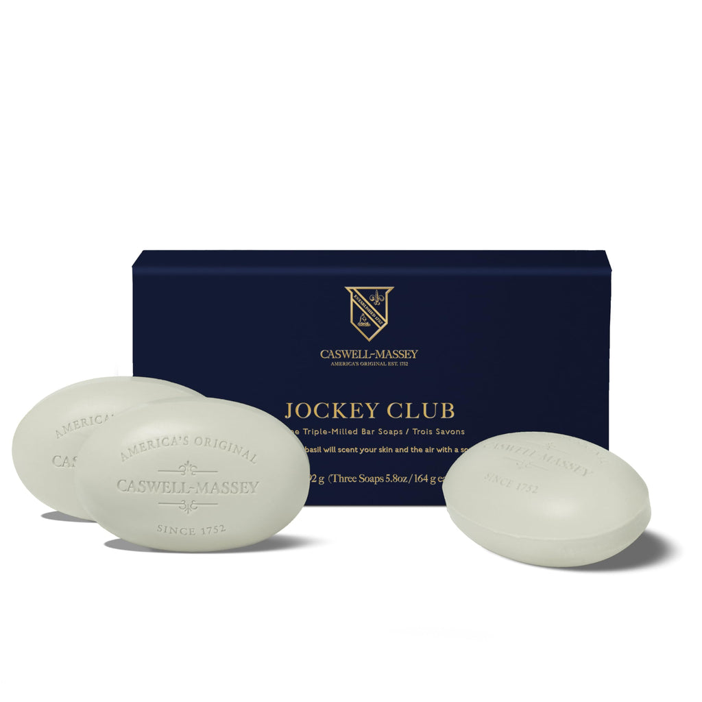 Caswell-Massey Men’s Bar Soap Gift Set – Jockey Club Scent – Triple-Milled Moisturizing Body Soap Bars for All Skin Types, Plant-Based Formula with Essential Oils, Made in USA, 3 x 5.8 oz