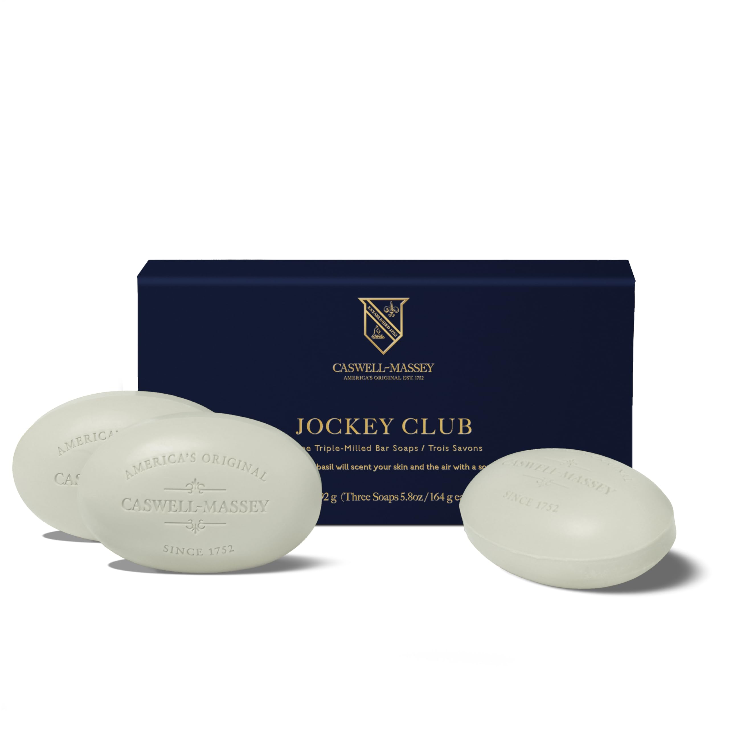 Caswell-Massey Men’s Bar Soap Gift Set – Jockey Club Scent – Triple-Milled Moisturizing Body Soap Bars for All Skin Types, Plant-Based Formula with Essential Oils, Made in USA, 3 x 5.8 oz