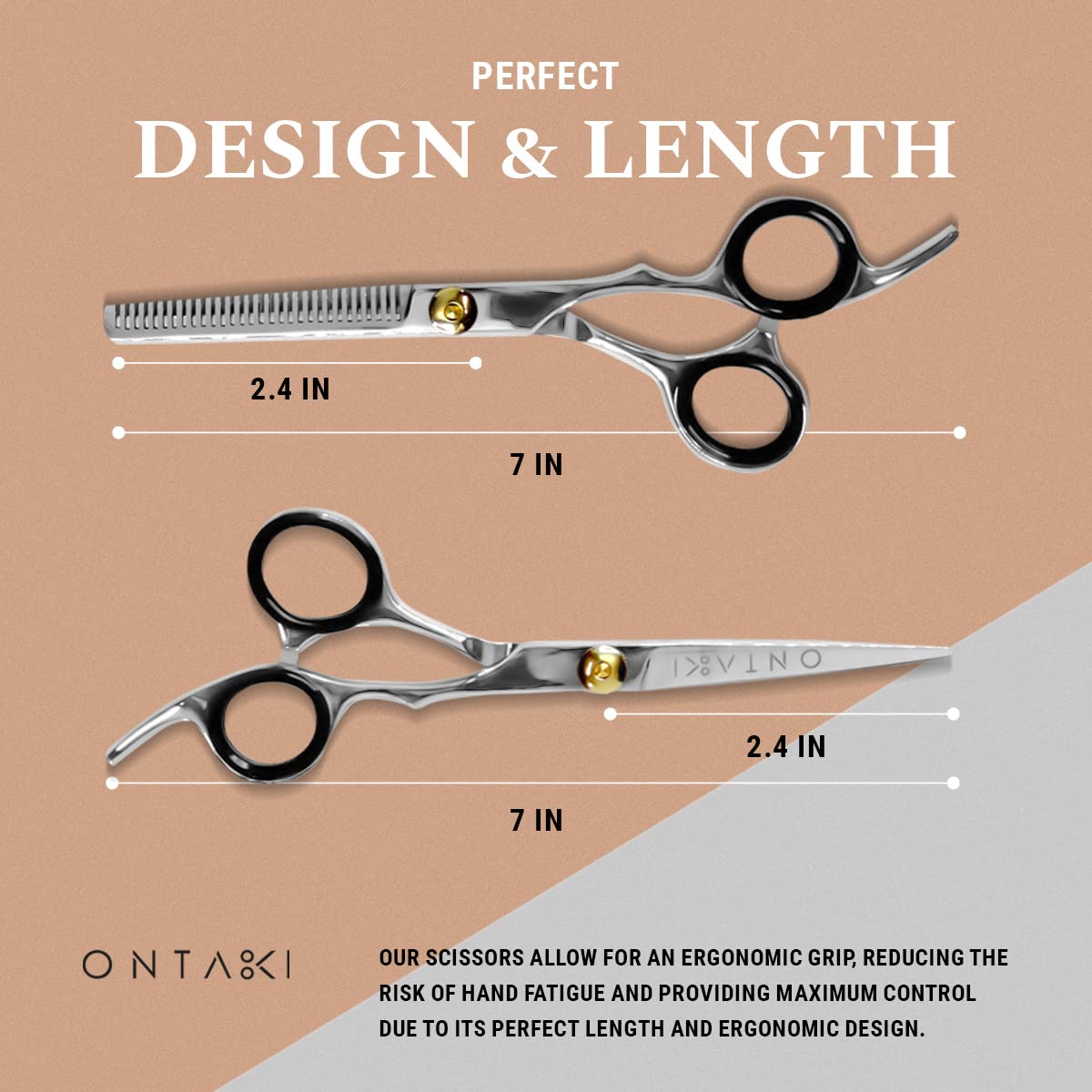 Ontaki Hair Scissors & Thinning Shears Kit - 7 in, Silver, Japanese Steel - Precision Hair Cutting Scissors - Ergonomic Comfort Grip with Thinning Shear - Includes Styling Comb & Pouch