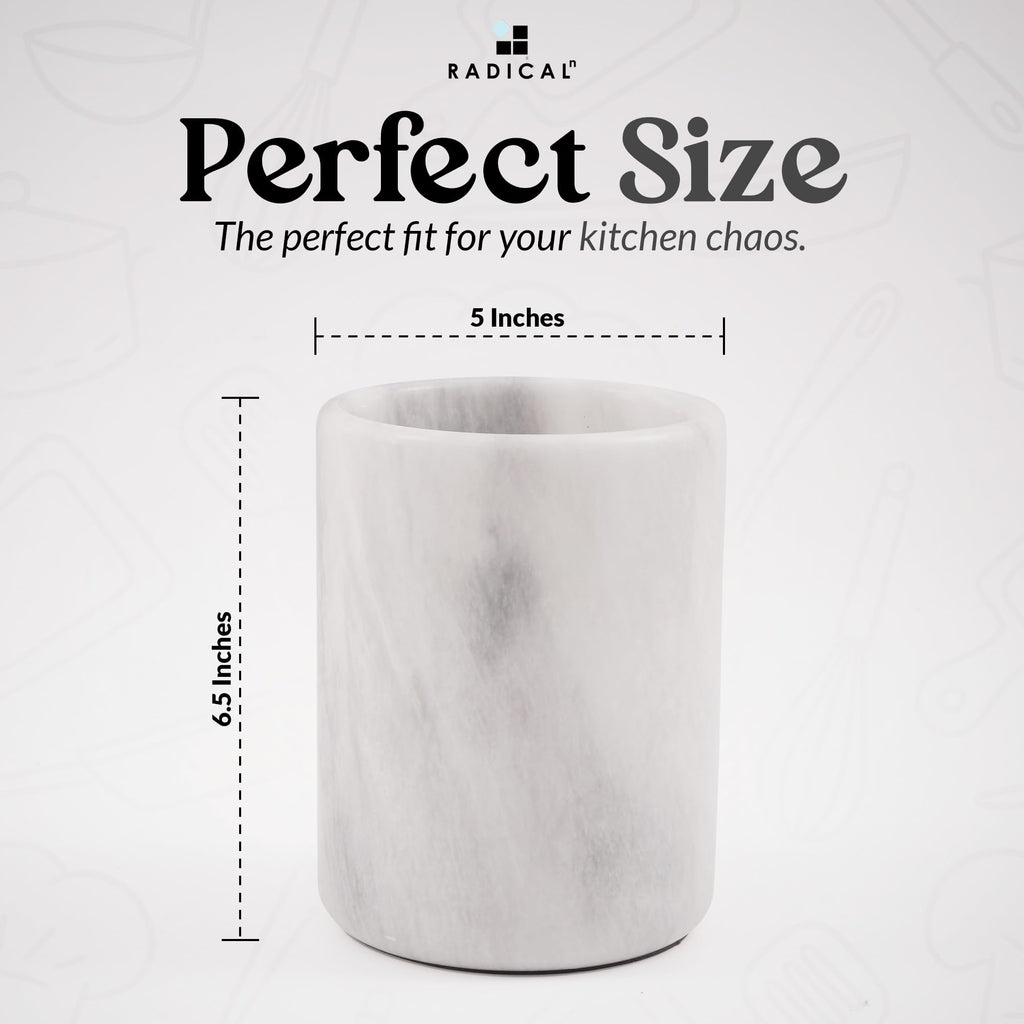 Radicaln Marble Utensil Holder 6.5" Inches White Handmade Spoon Holder for Kitchen Counter, Ideal Kitchen Utensils Set Organizer, Farmhouse Kitchens Decor & Accessories, Cooking Utensil Storage