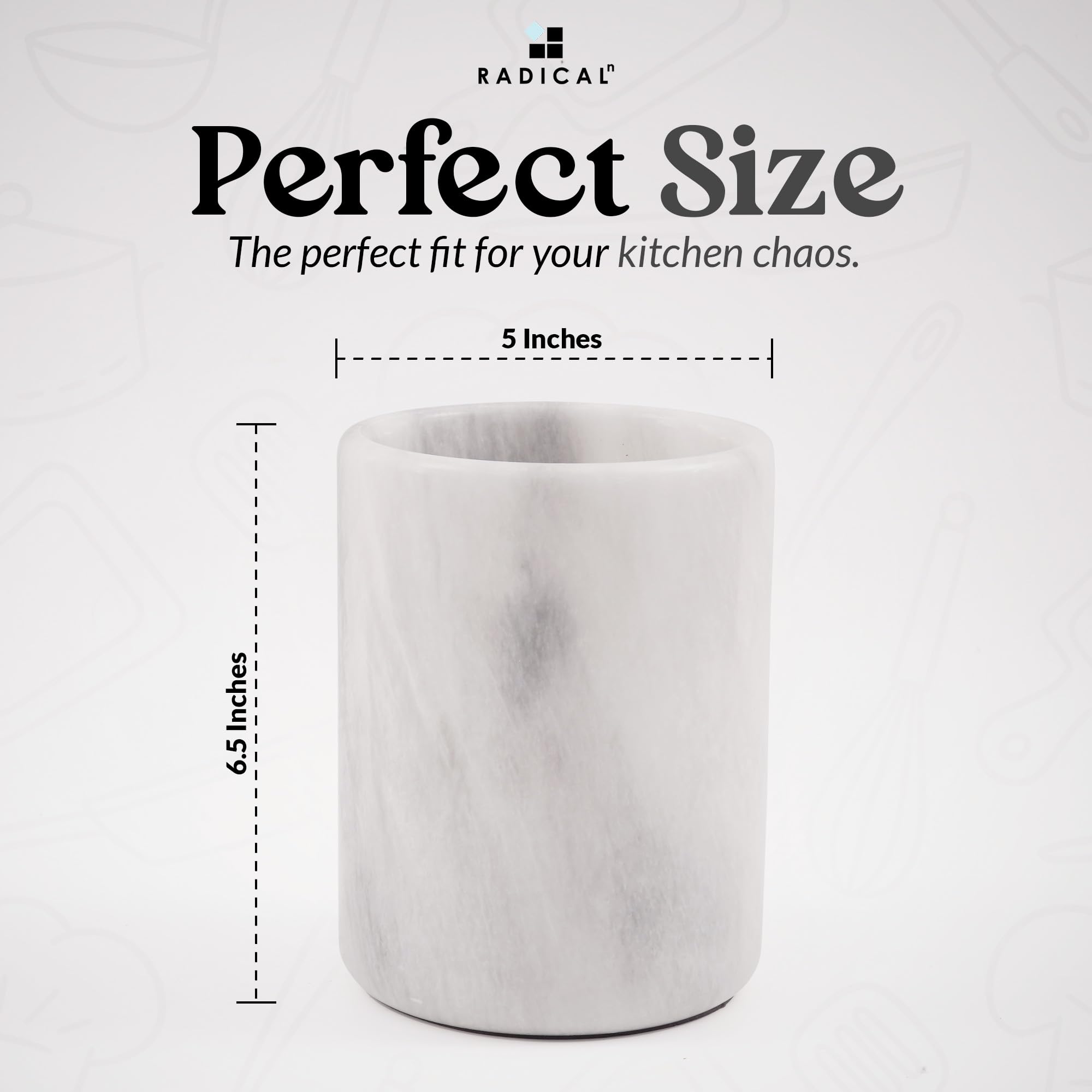 Radicaln Marble Utensil Holder 6.5" Inches White Handmade Spoon Holder for Kitchen Counter, Ideal Kitchen Utensils Set Organizer, Farmhouse Kitchens Decor & Accessories, Cooking Utensil Storage