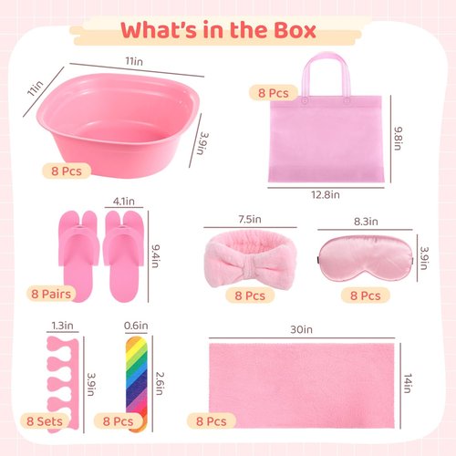 Tideme 64 Pcs Kids Foot Spa Kit for Girl Spa Party with Pink Washbasin Salon Towels Nail Kit for DIY Manicure, Sleepover Party Favors for Little Ones, Foot Care Kit