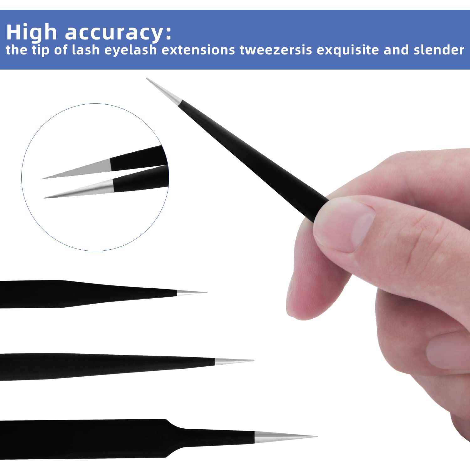 HengTianMei 8Pcs lash tweezers 3 Stainless Straight and 3 Curved Tip Eyelash Tweezers, With 2 Slant Pointed Precision Eyebrows Tweezers for eyelash extensions, Facial Hair, and Ingrown Hair Removal