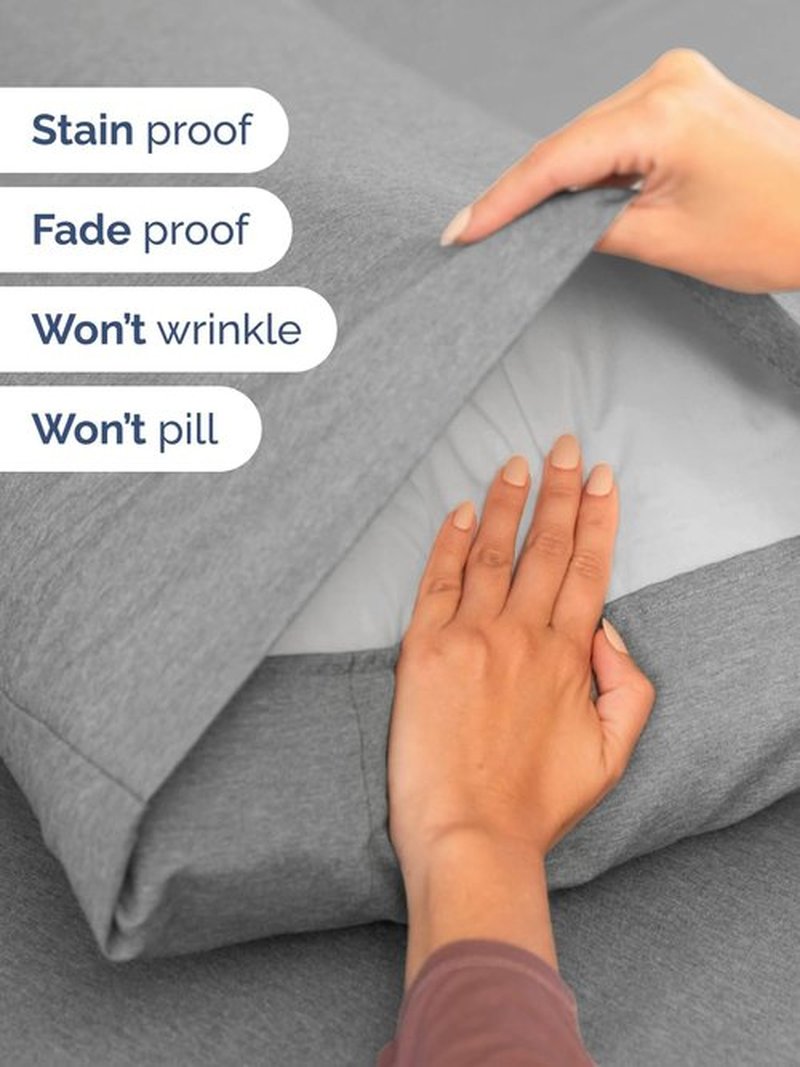 Skiennix Extra Deep Full Sheet Set - 6-Piece Breathable Cooling Bedding - Soft, Wrinkle-Free, Heathered Grey
