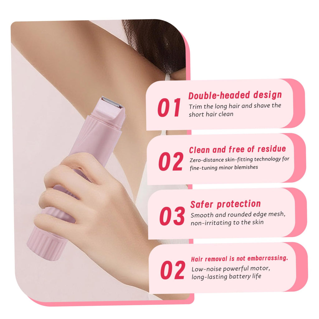 Dual Head Shaver Women, Electric Bikini Trimmer for Women, 2 in 1 Ladies Electric Shaver, Washable Dual Head, Rechargeable Portable Bikini Trimmer for Legs Arms Pubic Body