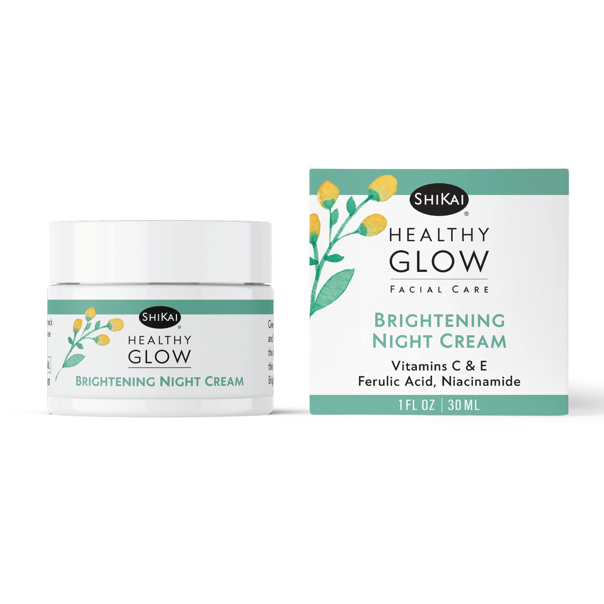 ShiKai Healthy Glow Brightening Night Cream (1 oz) | Hydrating Skin Lotion | With Vitamins C, E, Niacinamide | Provides a healthy glow in skin.