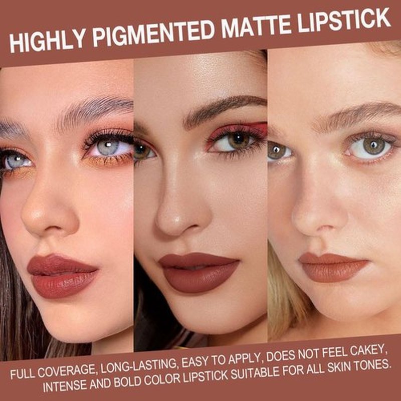Evpct Matte Lipstick & Lip Liner Combo - 3 Pcs Red Reddish Nude Brown Set | Long-Lasting, Waterproof, Ombre Effect