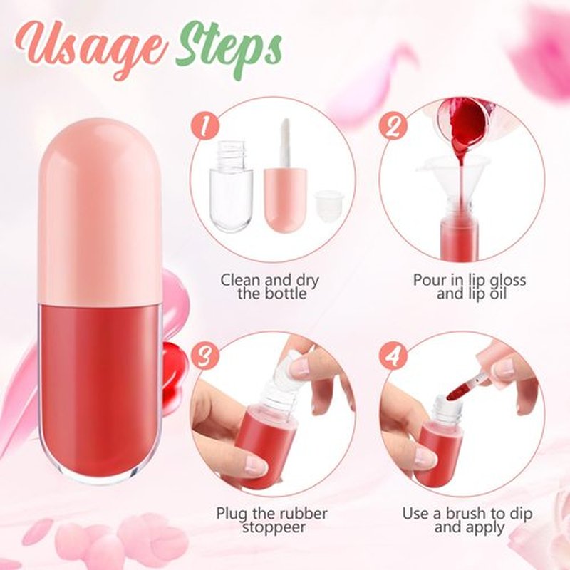 BOSMIOW 20pcs 5ml Mini Clear Plastic Lip Gloss Tubes Empty Capsule Shaped Lipbalm Bottle Travel Size Lipstick Tubes,DIY Lip Gloss Container Vials with Wand Brush,2Colors