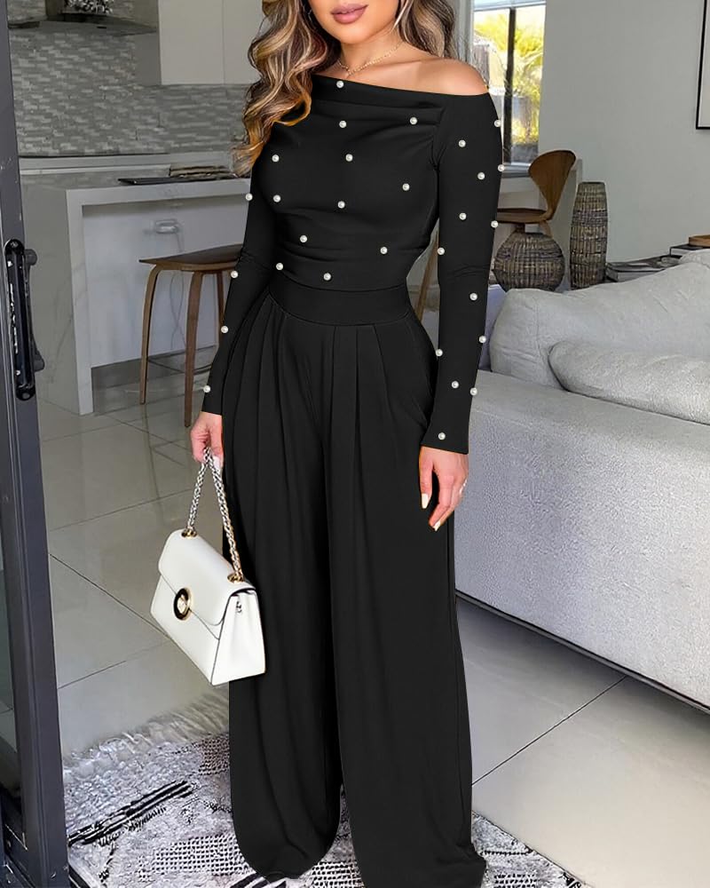 Ninimour Jumpsuit for Women Dressy Long Sleeve Wide Leg One Piece Outfit