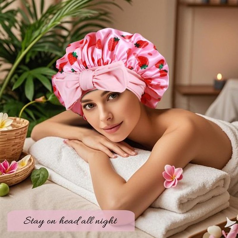 1+3 Large Satin Bonnets with Scrunchies for Women, Double Layer Hair Bonnet Tie Bonnet for Sleeping Braids Curly Hair, J