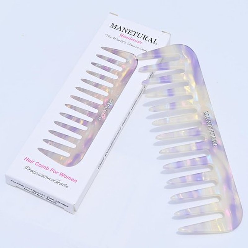 MANETURAL S1 Elegant Wide-Tooth Comb – Lightweight, Travel-Friendly, and Stylish Design for Tangle-Free Hair (White Purple)