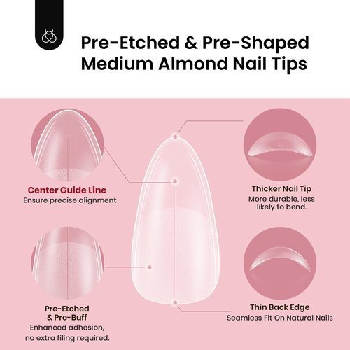 Beetles Medium Almond Gel Nail Tips: 288PCS Medium Almond Matte Clear False Acrylic Press on Nails Tips 12 Sizes Pre-shape Full Cover Nail Tips Nail Extension Easy DIY Salon Gifts for Women