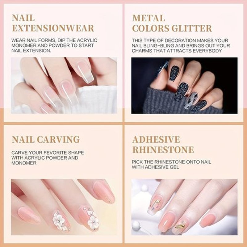 Morovan Monomer Acrylic Nail Liquid with Powder Kit Glitter Acrylic Powders Set for Nail Art Decoration Extension DIY at Home