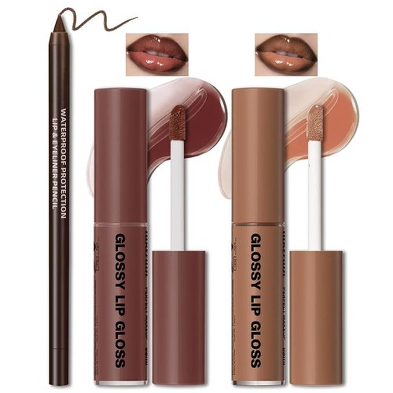 HOSAILY Nourishing Lip Gloss Kit - Hydrating, Non-Sticky Plumping Lip Oil & Liner in Natural Nude