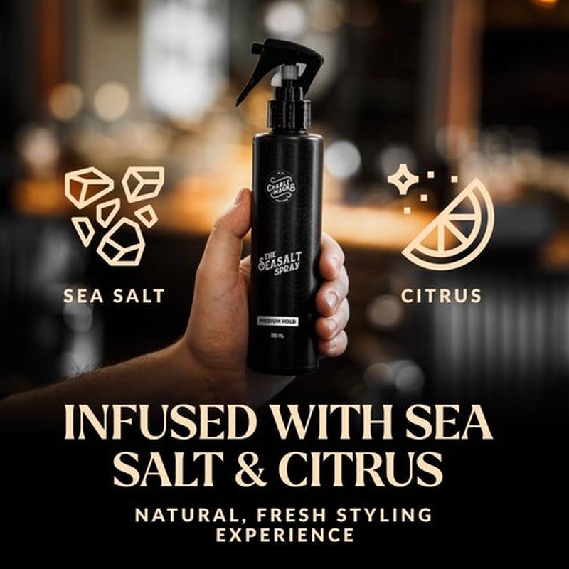 Charlemagne Sea Salt Spray for Men - Medium Hold, 6.76 fl oz/200ml, Pack of 1, Mediterranean Breeze - Sea Salt Hair Spray for Texture, Volume & Hold - Matte Finish Beachy Hair for Men & Women