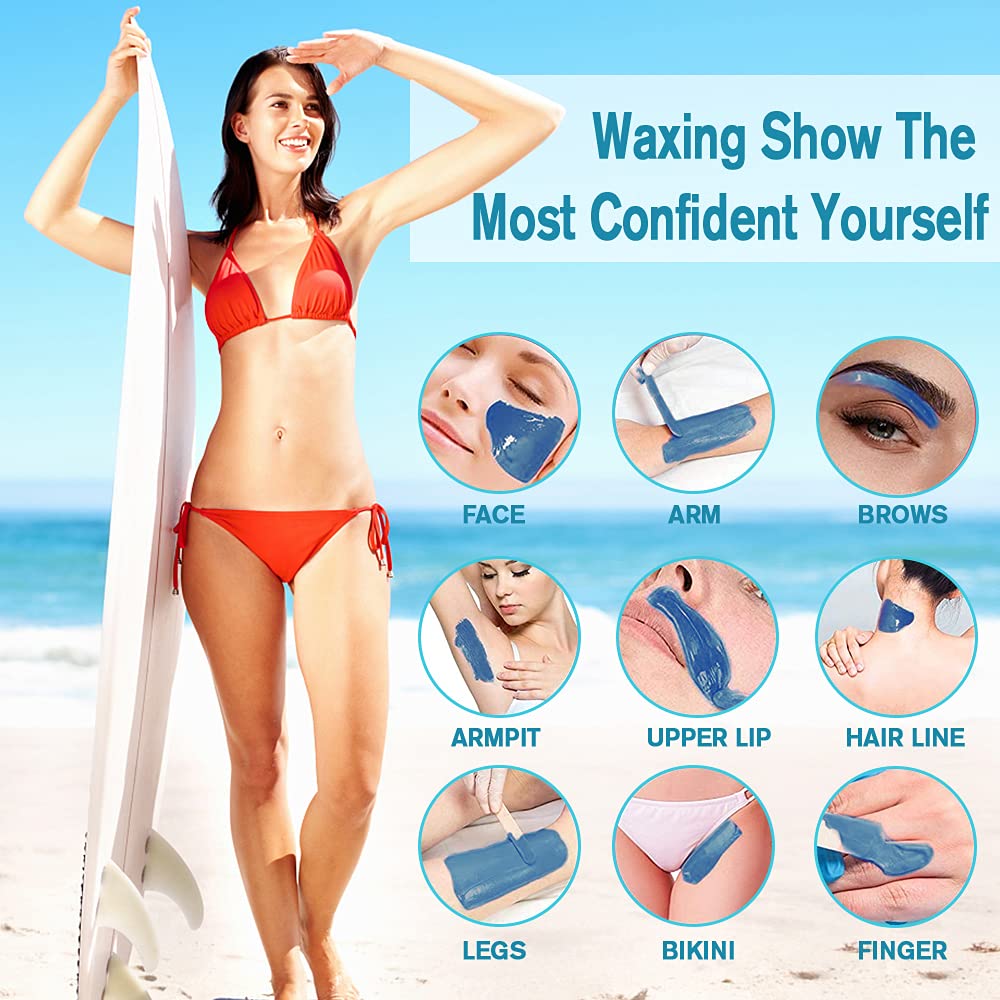 Waxing Kit, Wax Warmer for Hair Removal with 6 Packs Wax Beads & 10Pcs Waxing Applicator Sticks, Painless at Home Waxing Kits for Full Body Bikini Brazilian Face Eyebrow Legs