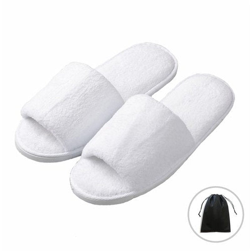 KHC-KHF Spa Slipper 5 Pairs of White Velvet Open Toe Slippers with Travel Bags Slippers Unisex for Guest Women Men for Spa Party Guest Hotel Travel Washable