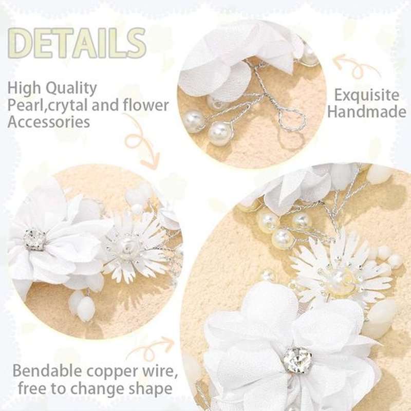 Campsis Flower Girl Headpiece, Pearl Floral Headband, White Communion Hair Accessory for Bridal