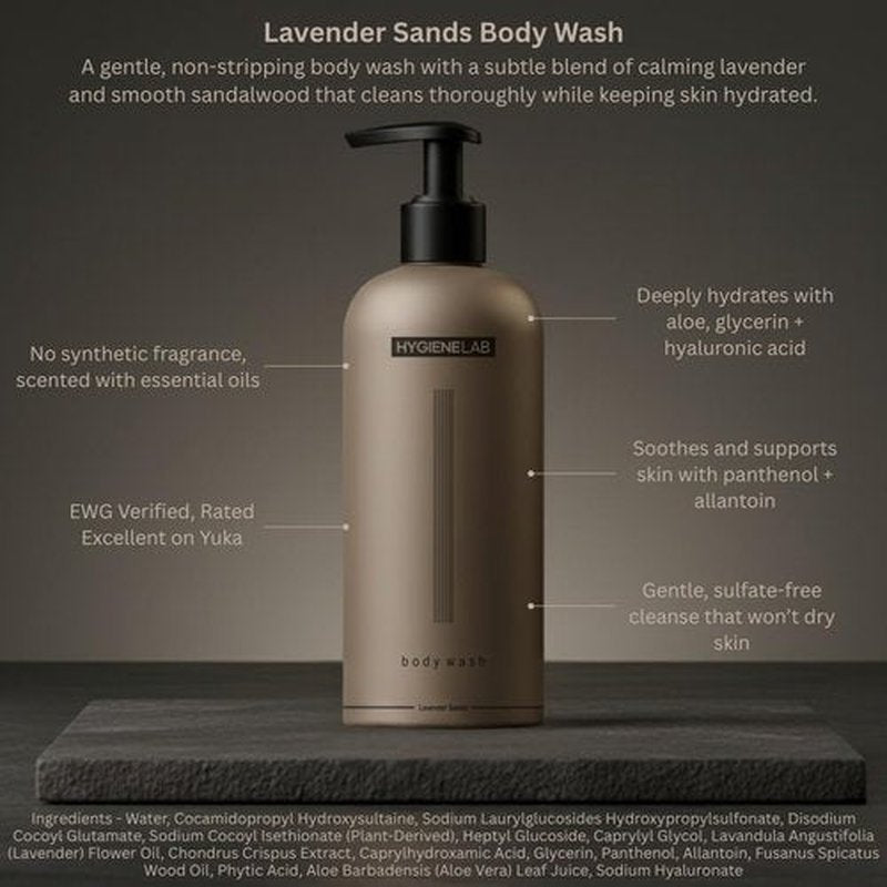 HygieneLab Men's Natural Body Wash - Ultra Hydrating Lavender Sands | EWG Verified, Sulfate-Free, 10 oz
