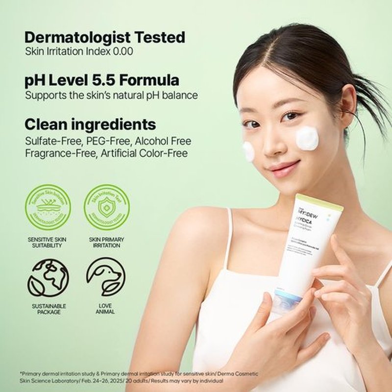 DearMYDEW HYCICA Soothing Gentle Cleansing Foam | Low pH 5.5 Cleanser for Sensitive Skin, Calming Hydrating Cica Face Wash & Barrier Care, Centella, Ultra-Low Molecular HA, Korean Skincare, 5.07 fl oz