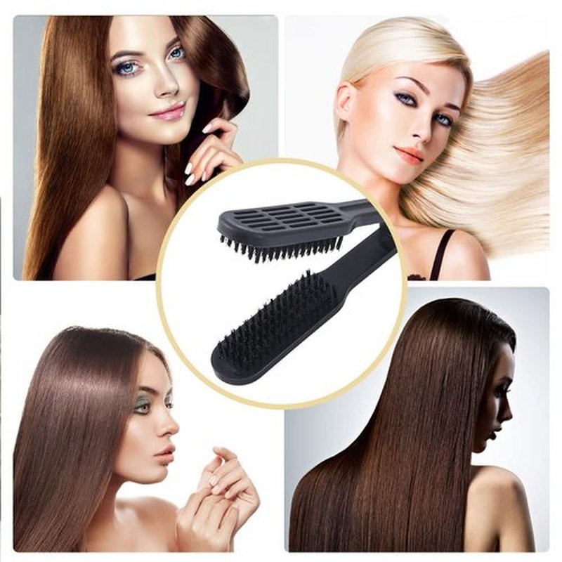 Double Brush Comb,Hair Straightening Brush Double Sided Hair Straightening Comb Heat Resistant Hair Straightening Brush With Handle for All Hair Types(black)
