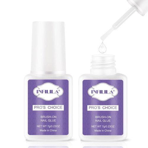 NXJ INFILILA Professional Brush On Nail Glue Arcrylic Nail Glue Nail Glue for Acrylic Nails Strong Nail Glue Professional Nails Glue Adhesive Press On Nail Glue Bulk Long Lasting 7ML/0.23OZ(2PCS)