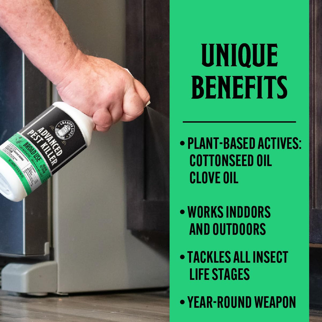 Grandpa Gus's Advanced Natural Pest Control with Clove & Cottonseed Oil - Indoor/Outdoor Insect Killer for Spiders, Ants, Roaches, Earwigs & Bed Bugs, Pet-Friendly, Concentrate 2 Pack + Spray Bottle