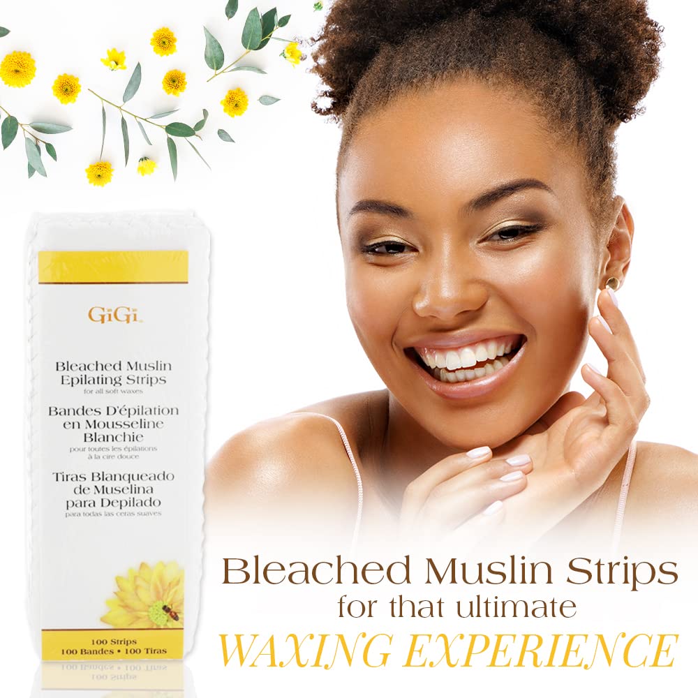 GiGi Bleached Muslin Wax Strips for Waxing – 100 Count Epilating Wax Strips for Hair Removal, Ideal for Facial and Body Waxing, Spa Use