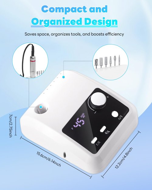 CozyZen Electric Nail Drill Professional: 45000 RPM Nail File Kit Machine with LCD Display, Hand & Foot Control Low Noise for Acrylic, Gel Nails, Manicure & Pedicure - Salon & Home Use
