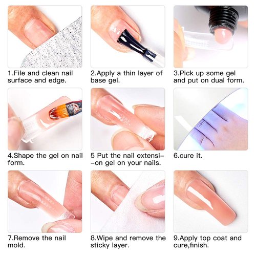 Glitter Poly Nail Extension Gel Kit, 3 Colors Silver Pink Blue Quick Building Builder for Nails Art Salon at Home, Quick Building Nail Extensions Gel