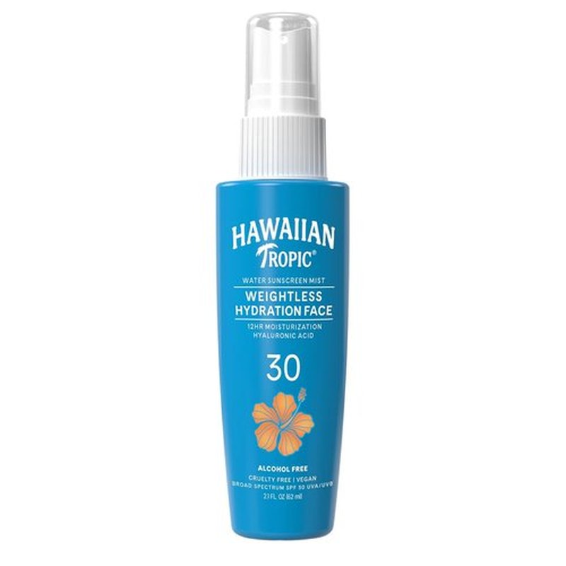 Hawaiian Tropic Weightless Hydration Water Mist - SPF 30 Facial Spray, 2.1 Fl Oz | Non-Comedogenic Hydrating Sunscreen