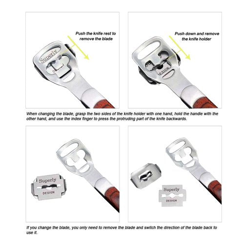 BEINY Stainless Steel Callus Shaver Pedicure Dead Hard Skin Remover Heel Razor Wooden Handle Cutter with Skin Rub & 10 Blades for Foot Care, Removing Solid, Cracked Skin Cells