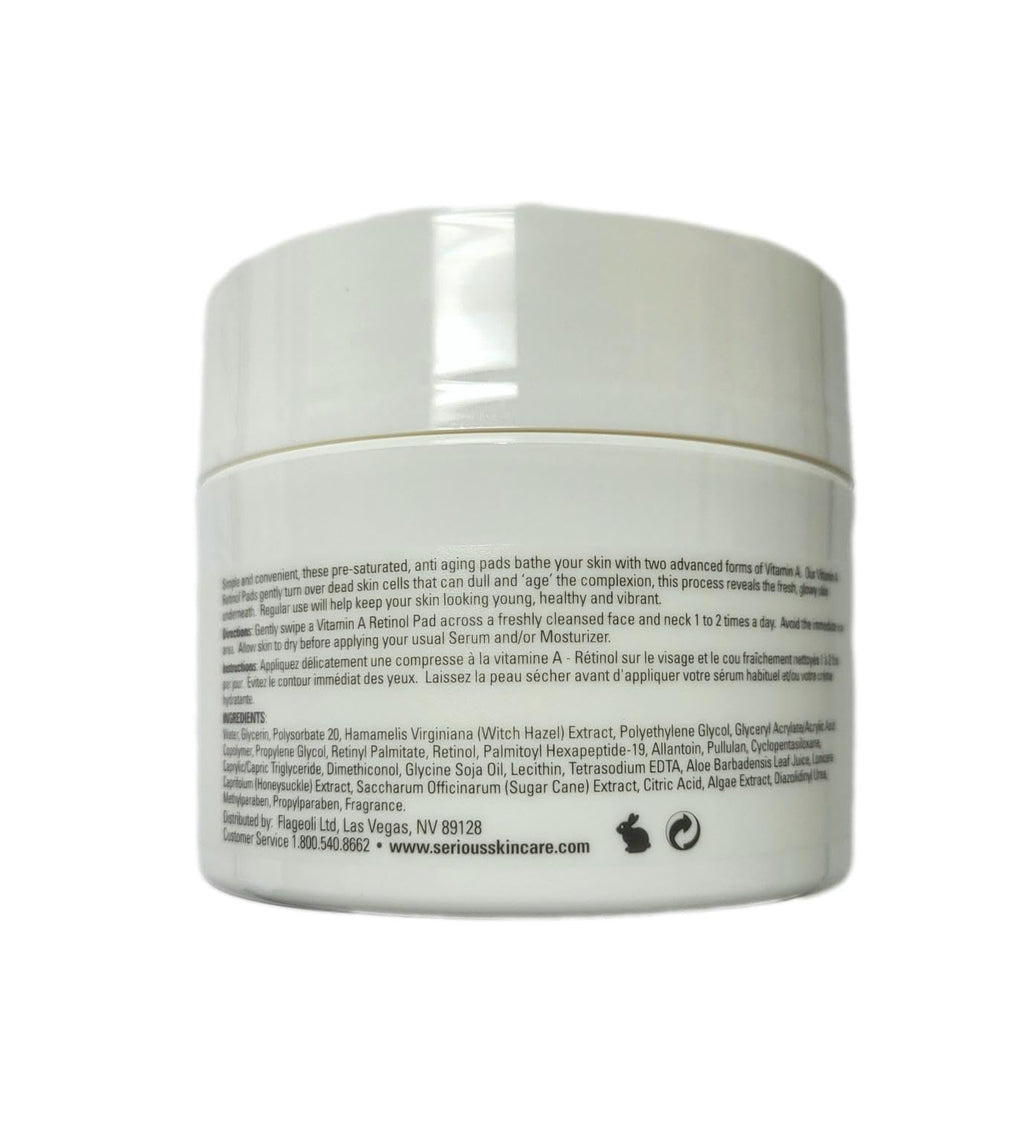 Retinol Exfoliation Treatment Pads for Smoother Skin - Retinyl Palmitate, Vitamin A - Daily Skin Resurfacing for Pore Care - Reduces Fine Lines and Wrinkles - Serious Skincare - 60 Count (2Pack)