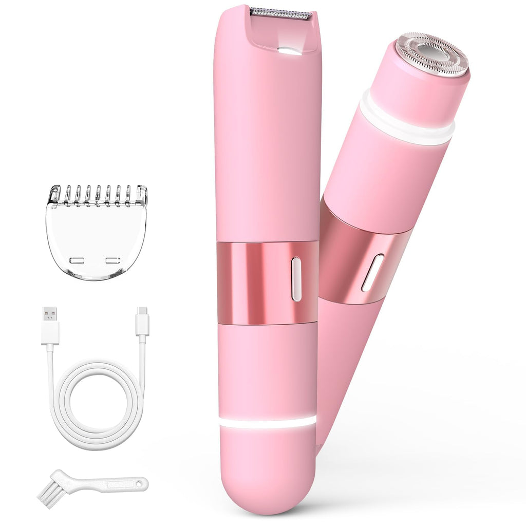 Bikini Trimmer for Women, Dual Head Electric Razors, Pubic Hair Trimmer with IPX7 Waterproof & Easy Cleaning, Rechargeable Painless Silk Glide Pro Shaver for Underarm Leg Arm Body Face, Cherry
