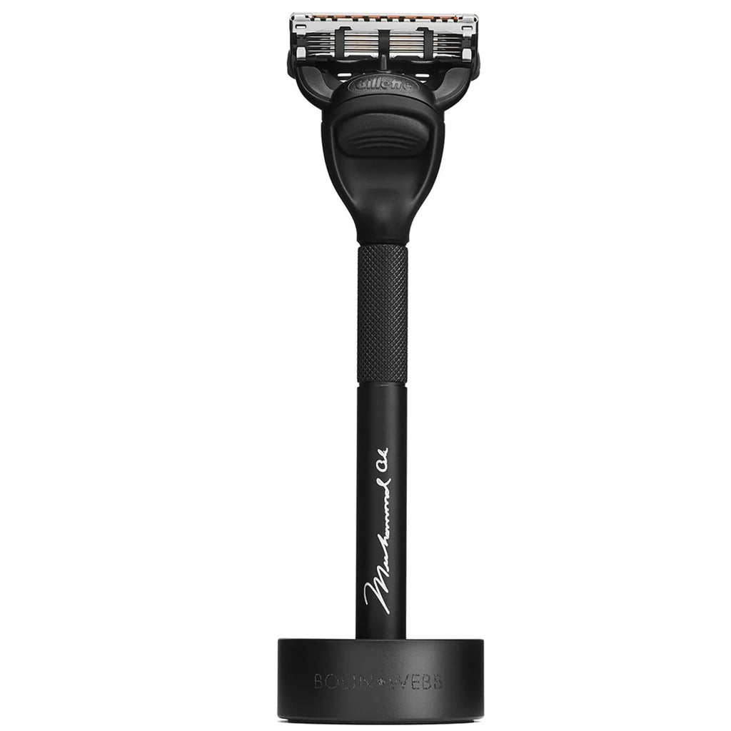 Bolin Webb Generation Razor & Stand - Luxury Razors for Men with Gillette Fusion 5 Blades, Premium Aluminum Shaving Razor for Smooth, Comfortable Shave, Men's Grooming Set (Muhammad Ali, Black)