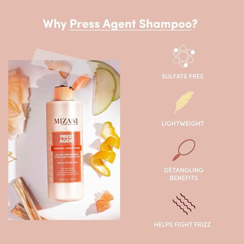 MIZANI Press Agent Sulfate-Free Shampoo - Thermal Smoothing & Moisturizing - Ideal for Dry, Frizzy Hair
