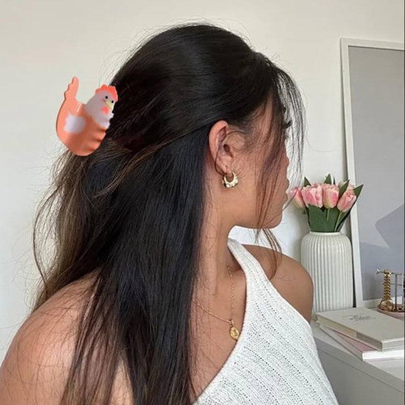 KuuGuu Chicken Claw Hair Clip, Korean Super Cute Animal Hair Clip Acetate Acid Anti-Slip Design Cartoon Barrettes 2024 New Interesting Big Hairpin for Women Girs Hair Accessories （1 PCS-Chicken）