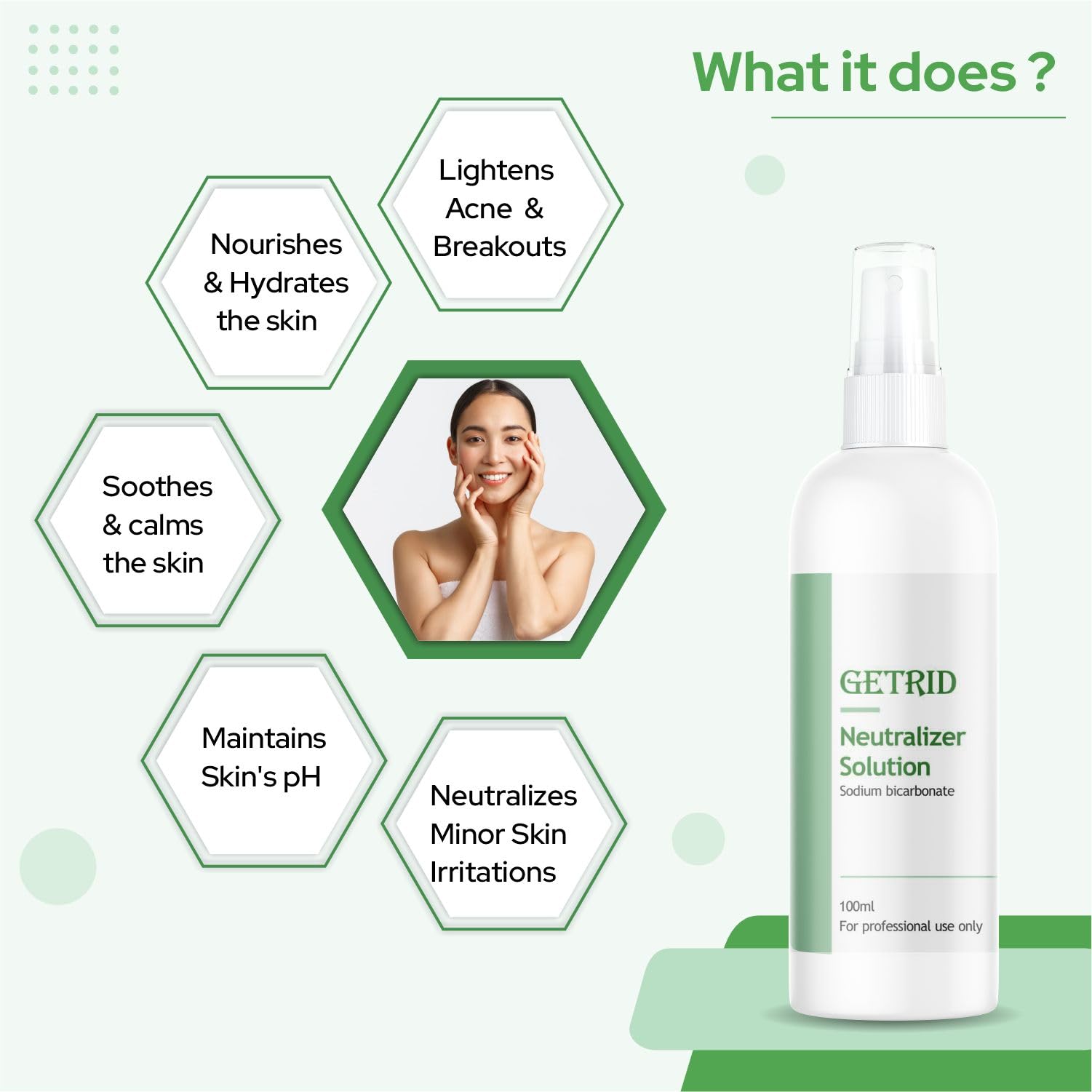 Getrid Chemical Peel Neutralizer Spray (100 ml / 33.8 fl oz) pH Balancing Sodium Bicarbonate Mist for Skin Care - Hydrating Toner for Facial Peels