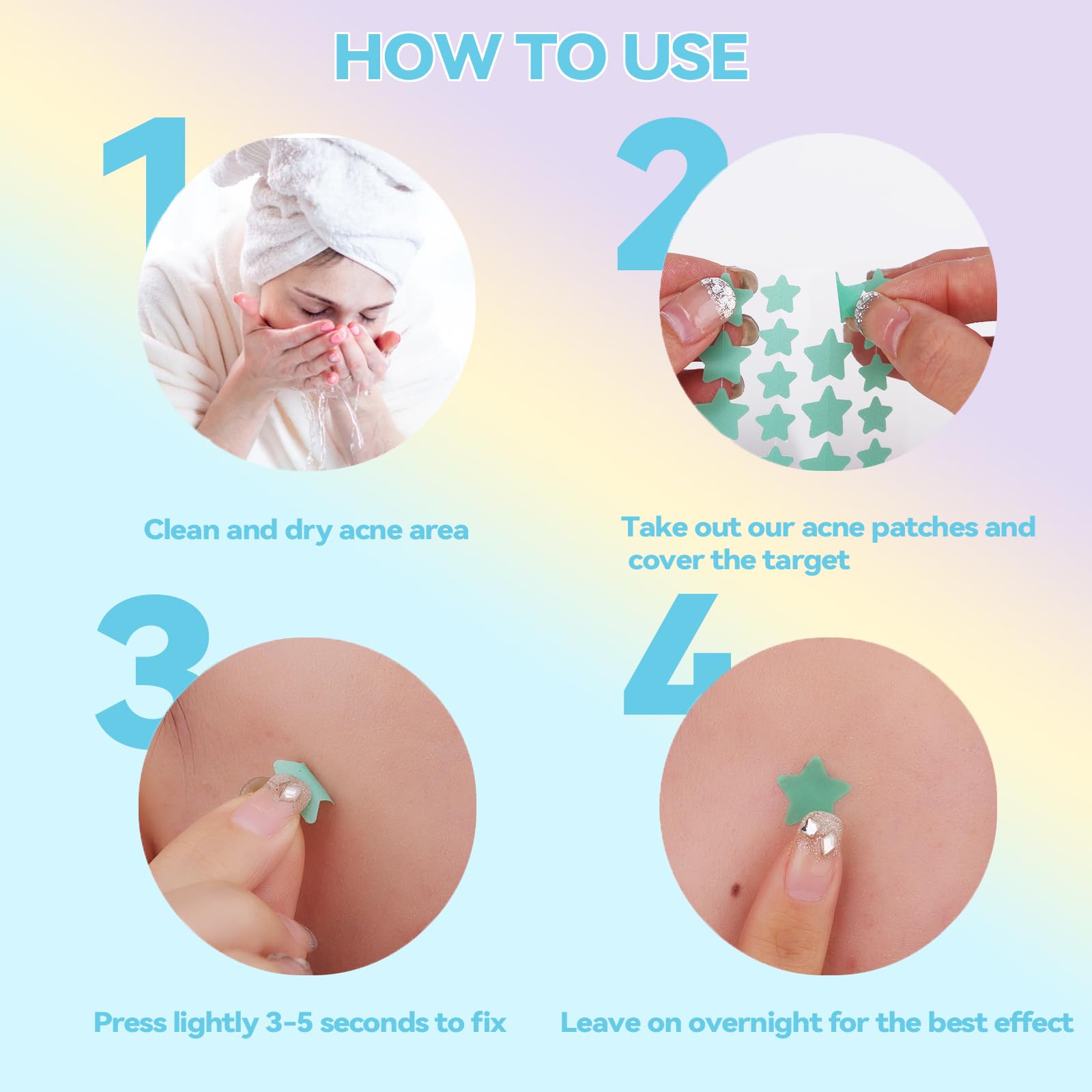 Waspot Pimple Patches for Face, Cute Star Zit Covers, Stars Hydrocolloid, For Sensitive Skin, with Tea Tree, Salicylic Acid & Cica Oil (10&12&14mm) 240 Count