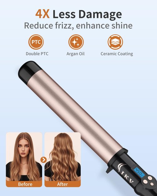 1 1/2 Inch Large Curling Wand for Long Hair, 1.5 Inch Dual Voltage Hair Curling Iron Wand Ceramic Extra Long Barrel,10 Adjustable Temp