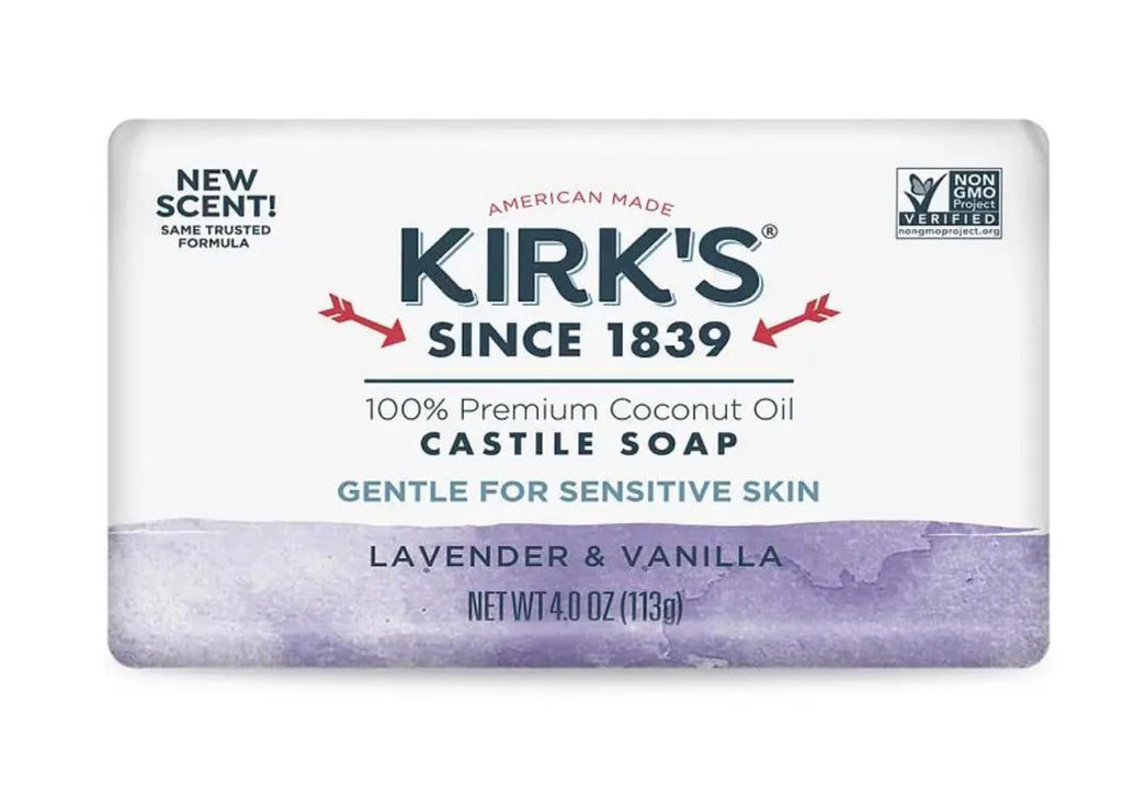 Kirk's 100% Premium Coconut Oil Castile Bar Soap, Lavender & Vanilla, 4 oz (113 g)